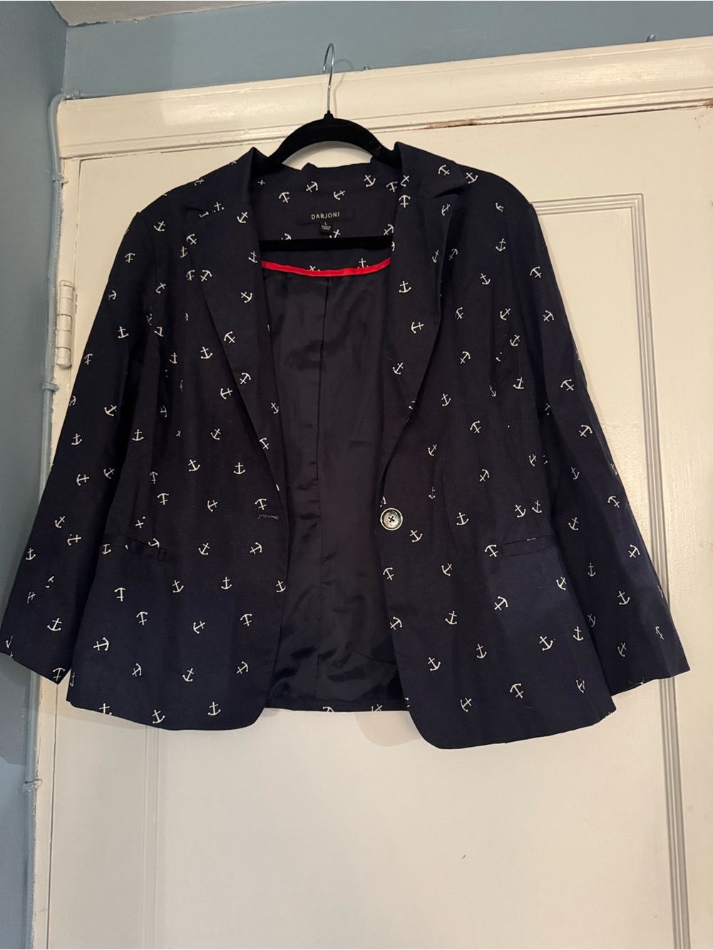 Darjoni Navy Anchor-Print Single-Button Blazer